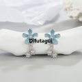 Difutagui Cute Daisy Tiny Flower Stud Earrings For Lady Girls Crystal White Original Copper Light Blue Epoxy Female Exquisite Earring Jewelry Gift. 