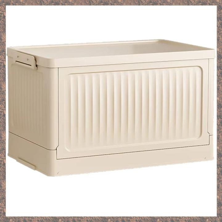 Large Capacity Folding Storage Box with Pulley - Stackable Plastic Organizer with Lid, Portable Container for Home