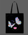 Minimalist Pastel Butterfly Face Line Art Printed  Tote Bag – Eco-Friendly Cotton Shoulder Shopping Bag-White, Black. 