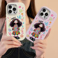 Colorful Big Eyed Girl Graffiti Cover Compatible for IPhone 15 11 14 13 12 Pro Max 7Plus XR XS Max X 7 8 Plus SE Macron Plating Metal Lens Case. 