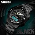 SKMEI  1370 Double Time Stainless Steel Business Watch - Black. 