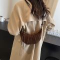 Fashion Crossbody Bag Croissant Shoulder Bag Brown Solid Color Matte PU Dumplings Bag Small Pack Students. 