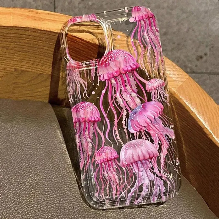 NEW%20Pink%20Jellyfish%20Oceanic%20Clear%20Phone%20Case%20For%20iPhone%2016%2015%2014%20Pro%20Max%2013%2012%20Mini%2011%20XR%20XS%20X%207%208%20Plus%20SE2%20Transprent%20Silicone%20Cover%20-%20Image%202