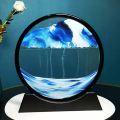 12inch Moving Sand Art Picture,3D Deep Sea Sandscape in Motion Display Flowing Sand Frame Flowing,Round Glass Grit Photo Hourglass (Blue, 12inch). 
