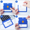 Plastic Sliding ID Badge Holder with Retractable Badge Reel Clips, 3 Pack Horizontal Blue. 