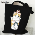 Sutuiying High Capacity Women Men Canvas Shoulder Bags Cute Cats Cartoon Anime 2025 Tote Bag Teen Girls Beach Bag Funny Kitten Female Handbags. 