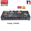 Prestige Magic 4 Burner Gas Stove- GTMC 04 L, Black Colour, Glass, Manual. 
