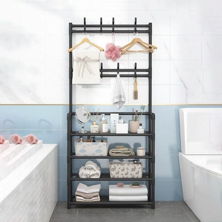 Multifunctional Coat Rack With 4 Tier Shoe Rack And 8 Hook Hanger-Black ...