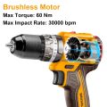 INGCO Tools Cordless Drill 20V Brushless Motor 60Nm 22+1+1 With Large Battery And Charger. 