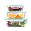 Set of 3 Borosilicate Glass Food Storage Containers - Airtight, Microwave/Dishwasher Safe Lunch Boxes. 