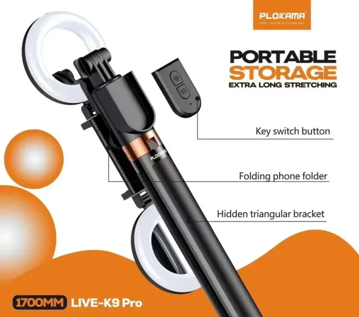Plokama%20Tripod%20Live%20K9%20Pro%20%20Bluetooth%20Remote%20With%20LED%20Flashlight%20Selfie%20Stick%20-%20Image%205