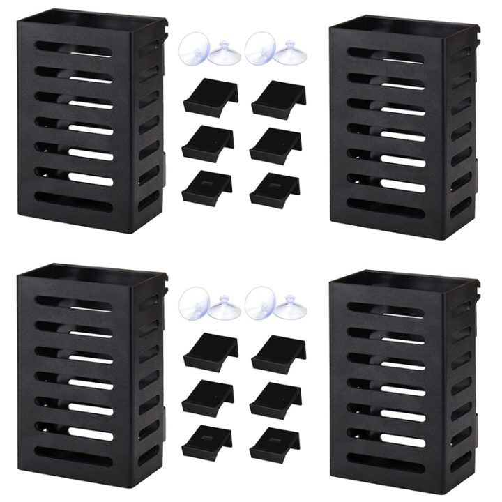 Pullhee-4 Pack Aquarium Plant Holder with Hooks and Suction Cups, Hanging Aquatic Planter Cups for Aquarium Decorations Plants