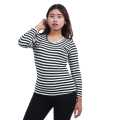 Black/White Cotton Round Neck Full Sleeve Lining Printed T-Shirt For Women. 