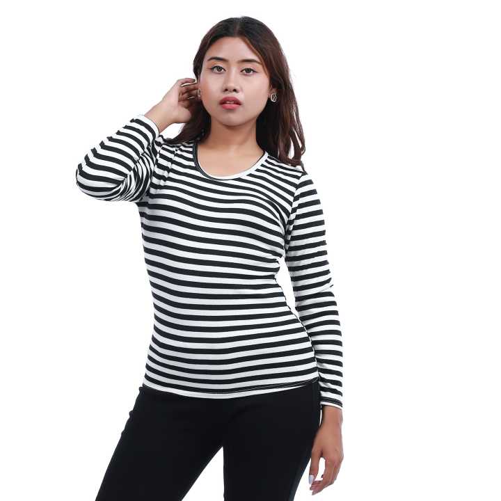 Black/White%20Cotton%20Round%20Neck%20Full%20Sleeve%20Lining%20Printed%20T-Shirt%20For%20Women%20-%20Image%204