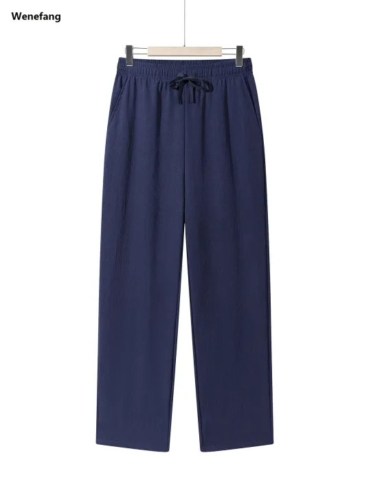 Wenefang%20Summer%20Men's%20Straight%20Trousers%20Casual%20Solid%20Color%20Breathable%20Fashion%20Drawstring%20Long%20Pants%20Sweatpants%20Streetwear%20Men%20Baggy%20Pants%20-%20Image%208