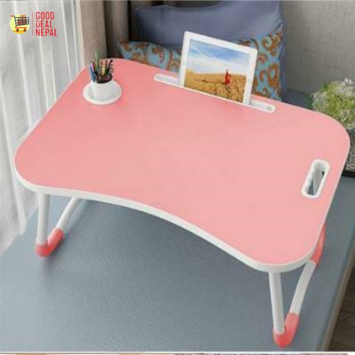 Foldable and Portable Multi-Purpose Laptop Table Stand/Study Table/Bed Table/Ergonomic & Rounded Edges/Non-Slip Legs/Engineered Wood/Color