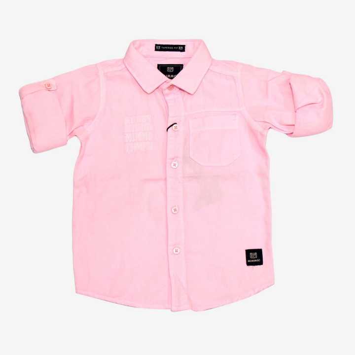 Pink Color Plain Collar Neck  Shirt For Boys