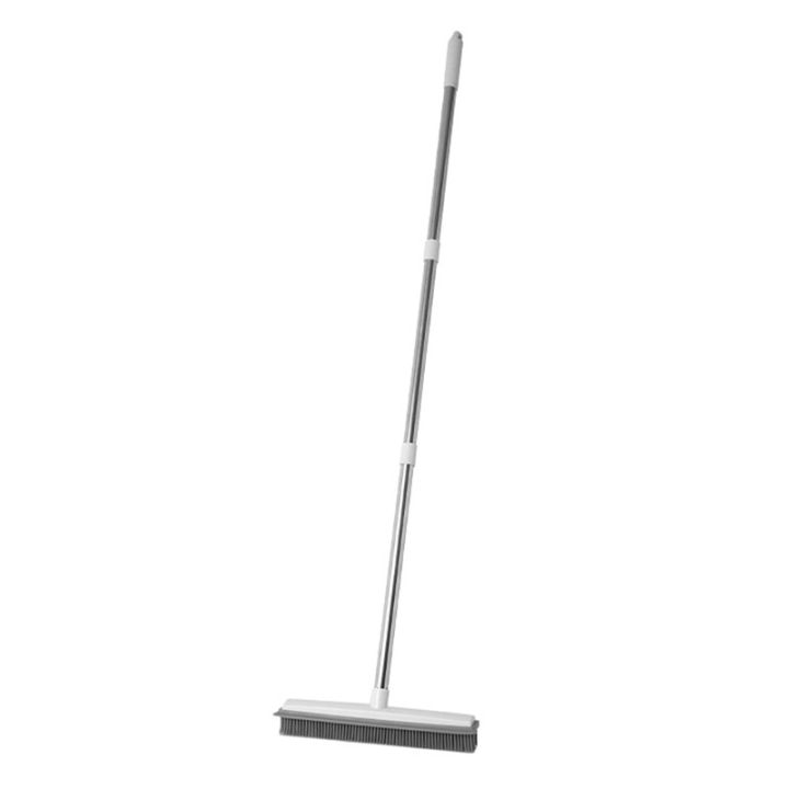Rubber Broom Carpet Rake With Squeegee Long Handle For Pet Hair Fur Remover Broom For Fluff Carpet Hardwood Floor No Scratch