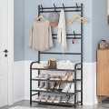 Multifunctional Coat Rack With 4 Tier Shoe Rack And 8 Hook Hanger. 