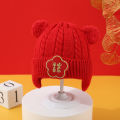 Baby hats, winter beanie hats, boys and girls, thickened ear caps, baby cotton in cotton, warm new year, red knit hats. 