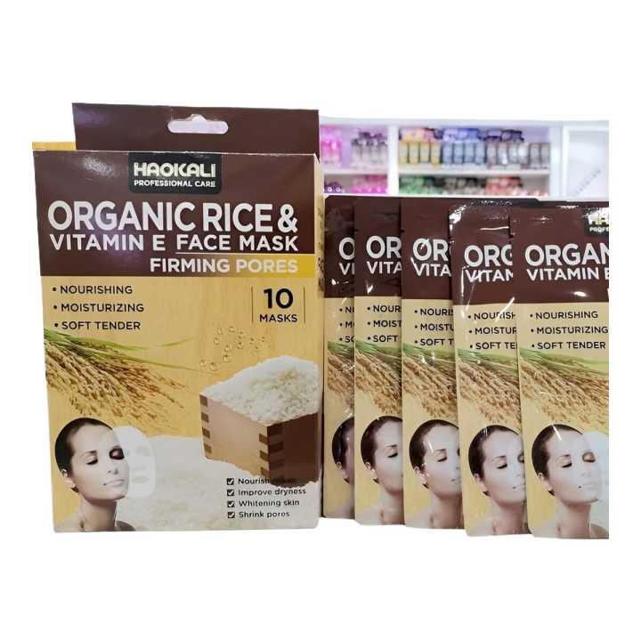 Haokali Organic Rice & Vitamin E Firming Pores Face Mask 10PCS
