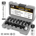 14Pcs Allen Hex Bit Socket Set 3-24mm Allen Key Hex Wrench Head Tool for Ratchet 1/2 Inch Drive Screw Driver. 