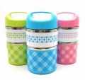 Checkered Two Layered Lunch Box, 2 Layers Stainless Steel Lunch Box/ Tiffin Set - 930 ml (Blue, Pink, Green). 