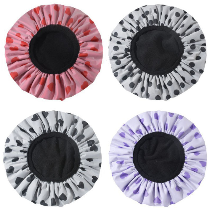 Shower Cap Terry Cloth Lined EVA Exterior Reusable Triple Layer Waterproof Large Bath Hair Cap For All Hair Hotel Travel Gener