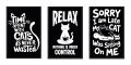 3 Piece Cat Wall Art Set – Funny Cat Quote Black & White Decorative Posters | One Piece Frame. 