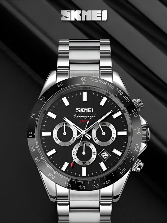 SKMEI%209259:%20Multifunction%20Stainless%20Steel%20Chronograph%20Watch%20with%20with%20Luminous%20Hands%20&%20Date%20Waterproof%20for%20Men%20(silver-black)%20-%20Image%204