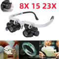 Sutuiying 8X/15X/23X Head-mounted LED Magnifying Glass 2XLED Watch Jeweler Bargain price Repair Reading Observation Telescopic Magnifier Glasses. 