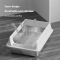 Semi Enclosed Stainless Steel Litter Box with Lid Anti-Splashing High Sides for Cats Easy to Clean. 