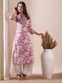 Fabdale Maroon Floral Print Viscose Rayon Straight Kurta | Casual Ethnic Wear (PRSC-015). 