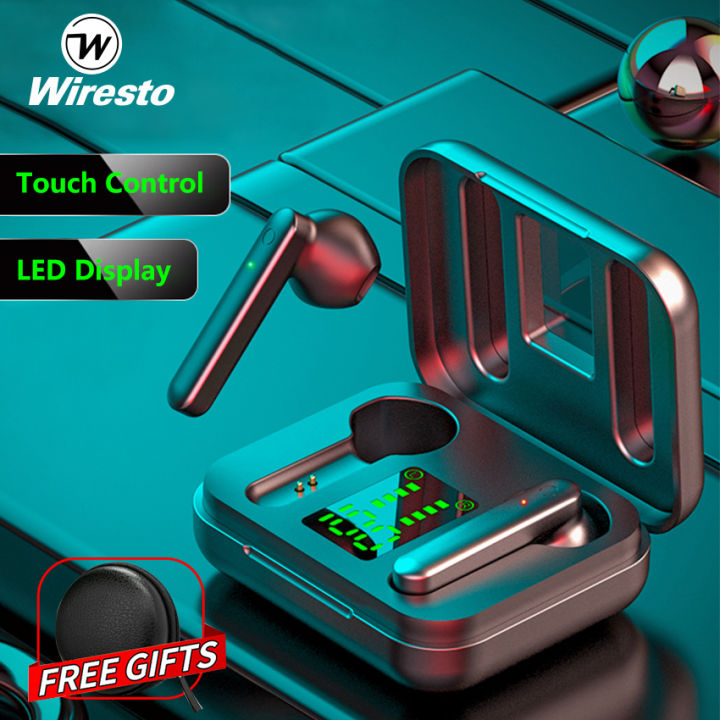 Wiresto Bluetooth Earphone Earpods True Wireless Earbuds Stereo Earphone Earbud In-Ear Music Earbuds Sports Earphone Headphone Touch Control Gaming Headset with Microphone Free Case Box Charging Case