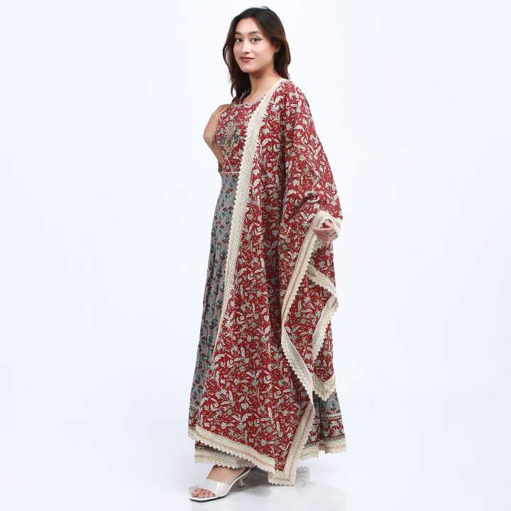 Multicolor%20Cotton%20Printed%20Anarkali%20Kurta%20Plazzo%20With%20Shawl%20Set%20For%20Women%20-%20Image%203