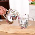 With Handle Heat Resistant Dry Flowers Cup High Borosilicate Glass Simple Double Wall Glass Cup INS Trends Floral Tea Coffee Cups Creative Gift. 