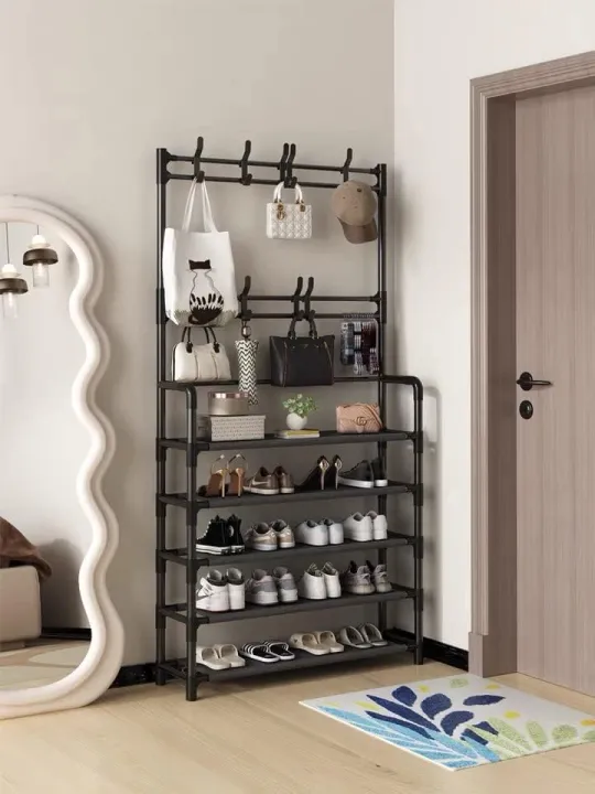 Multifunctional%20Shoe%20Rack%20Organizer%20Coat%20&%20Hat%20Rack%204%20-Tier%20And%208%20Hooks-White%20-%20Image%202