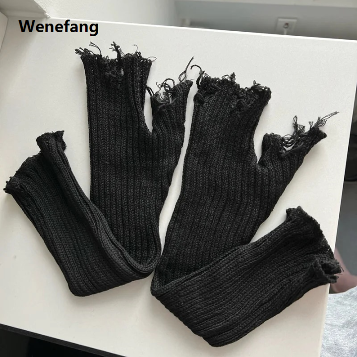 Wenefang%201pair%20Black%20Tattered%20Punk%20Unisex%20Fingerless%20Cuff%20Knit%20Gloves%20Women%20Men%20Elbow%20Length%20Mittens%20Broken%20Stretch%20Arm%20Warmer%20Gloves%20-%20Image%202