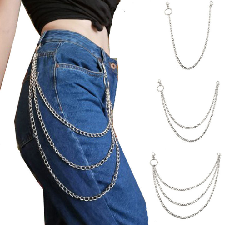 1/2/3 Layer Long Metal Belt Chain Rock Punk Hook Trousers Pant Waist Link Metal Wallet Chain Keychain Ring Clip Keyring HipHop Jewelry Cologo
