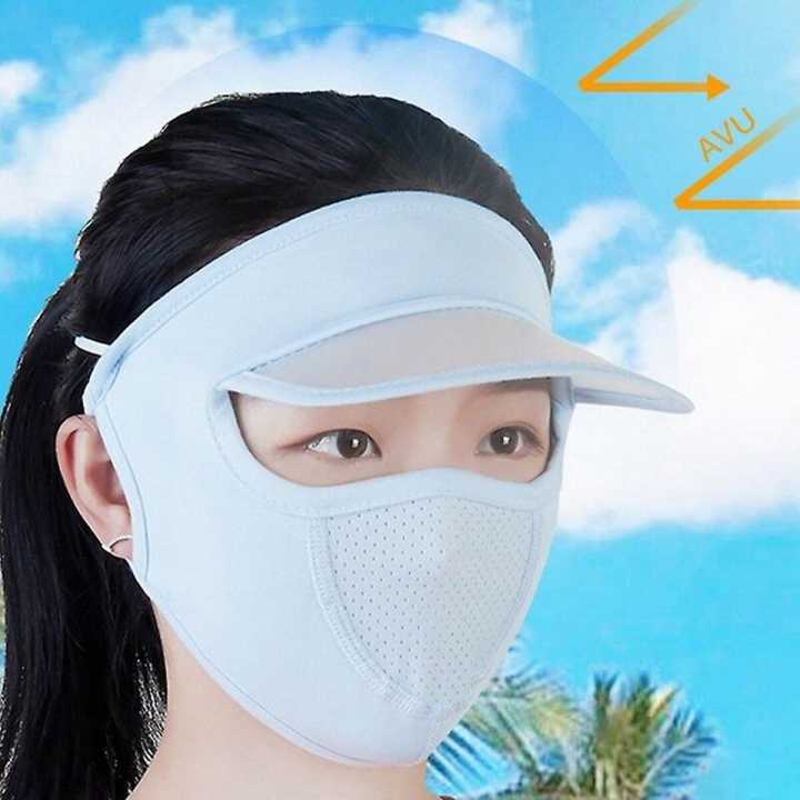 Summer Women Sun Hat With Mesh Breathable Ice Silk Mask Outdoor