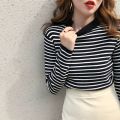 Half-turtleneck Striped Sweater Women's 2022 Spring and Autumn New Loose Pullover Sweater All-match Korean-style Base Shirt Top. 