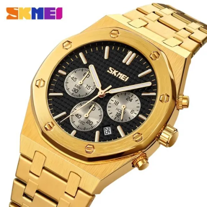 SKMEI%209296%20Classic%20Chronograph%20Stainless%20Steel%20Watch%20For%20Men%20-%20Black/Golden%20-%20Image%203