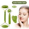 3pcs Set Facial Jade Stone Roller & Gua Sha Board Body Neck Massage Tool. 