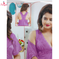 Fancyra Women 6 Pieces Set Purple Satin Nightwear Set with Gown Top Pants & Lingerie. 