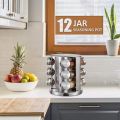 Spice Carousel with 12 Spice Jars (Empty), Stainless Steel Spice Rack, 360 ° Rotatable Spice Rack, Standing Spice Rack with Spice Containers. 