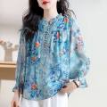 New Korean Thin Style Temperament Women's Blouse Plus Size Printed Design Lantern Sleeve Casual Shirts. 
