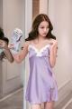 Ladies Floral V Neck Sleeveless Nightdress With Bra Cup (Purple). 
