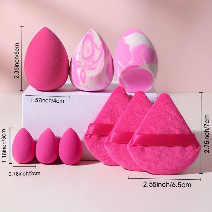 New%209%20PCS%203%20salmon%20beauty%20egg%20velvet%20triangle%20setting%20powder%20puff%20mini%20beauty%20tool%20blender%20travel%20beauty%20tool%20-%20Image%205