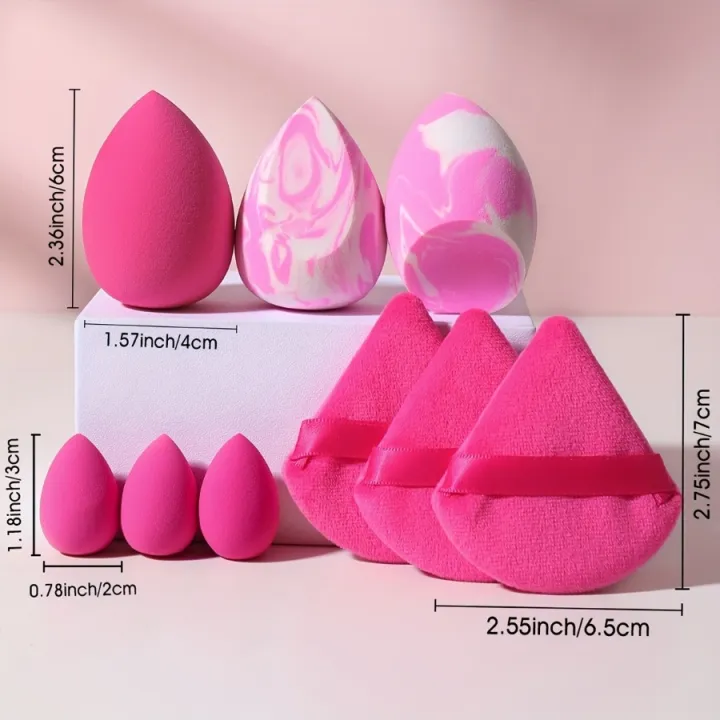 New%209%20PCS%203%20salmon%20beauty%20egg%20velvet%20triangle%20setting%20powder%20puff%20mini%20beauty%20tool%20blender%20travel%20beauty%20tool%20-%20Image%205