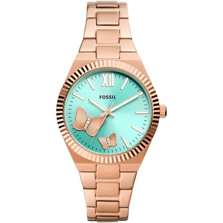 Fossil Rose Gold/Green Stainless Steel Business Watch For Women - ES5277